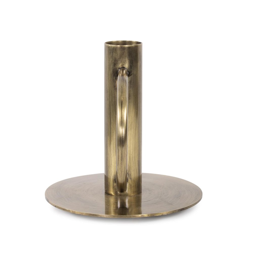 Italo Tall Antique Brass Candle Holder with Handle. Picture 2