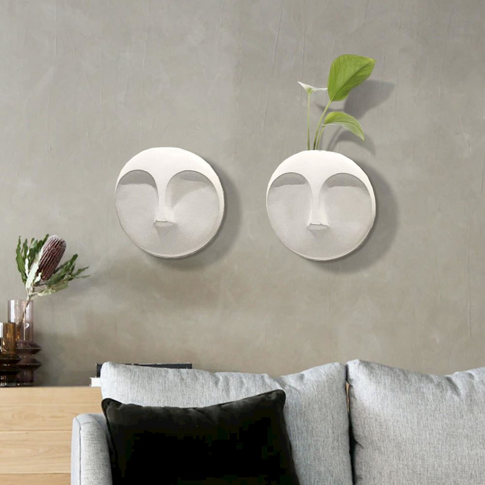 Matte White Round Face Wall Sculpture. Picture 3