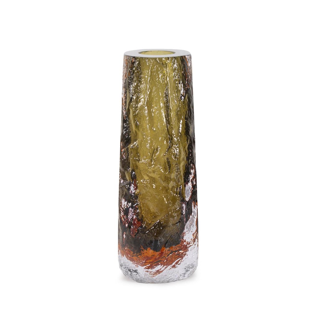 Dusty Olive Crystalized Glass Vase- Tall. Picture 5