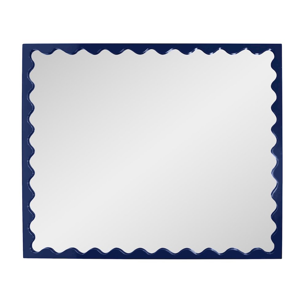 Santosh Rectangular Mirror with Inner Scalloped Edge in Glossy Navy. Picture 4