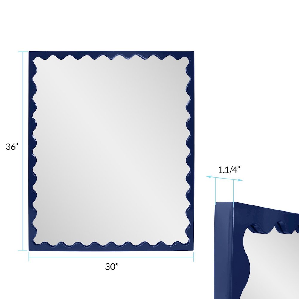 Santosh Rectangular Mirror with Inner Scalloped Edge in Glossy Navy. Picture 8