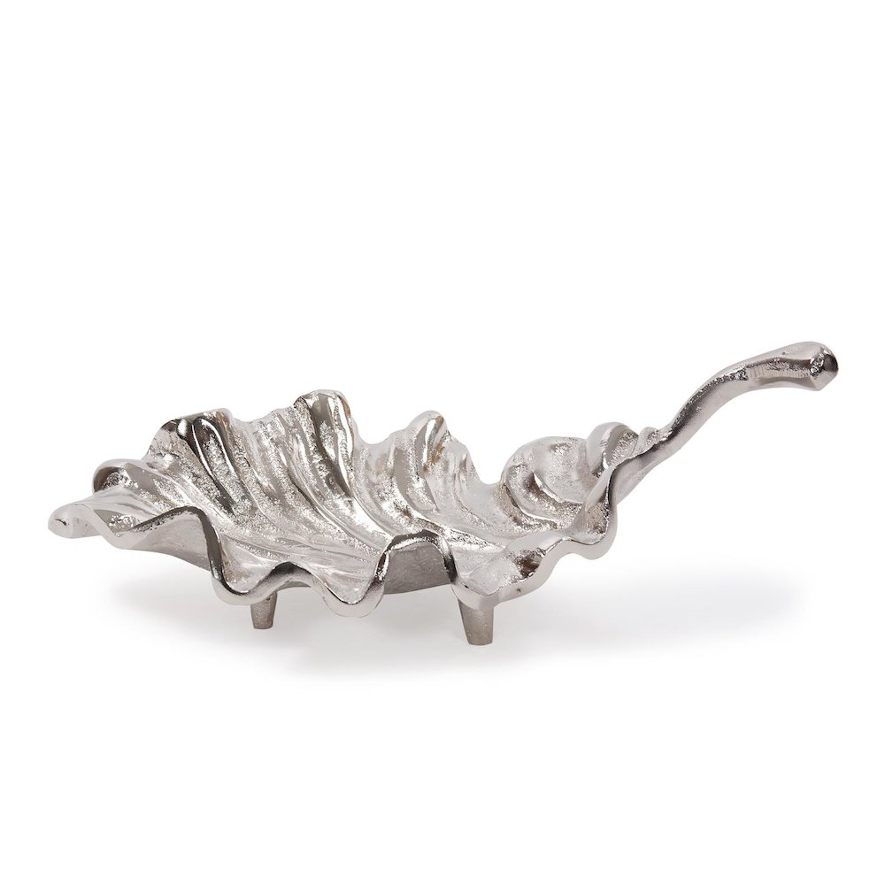 Calathea Leaf Polished Silver Sculpture- Small. Picture 1
