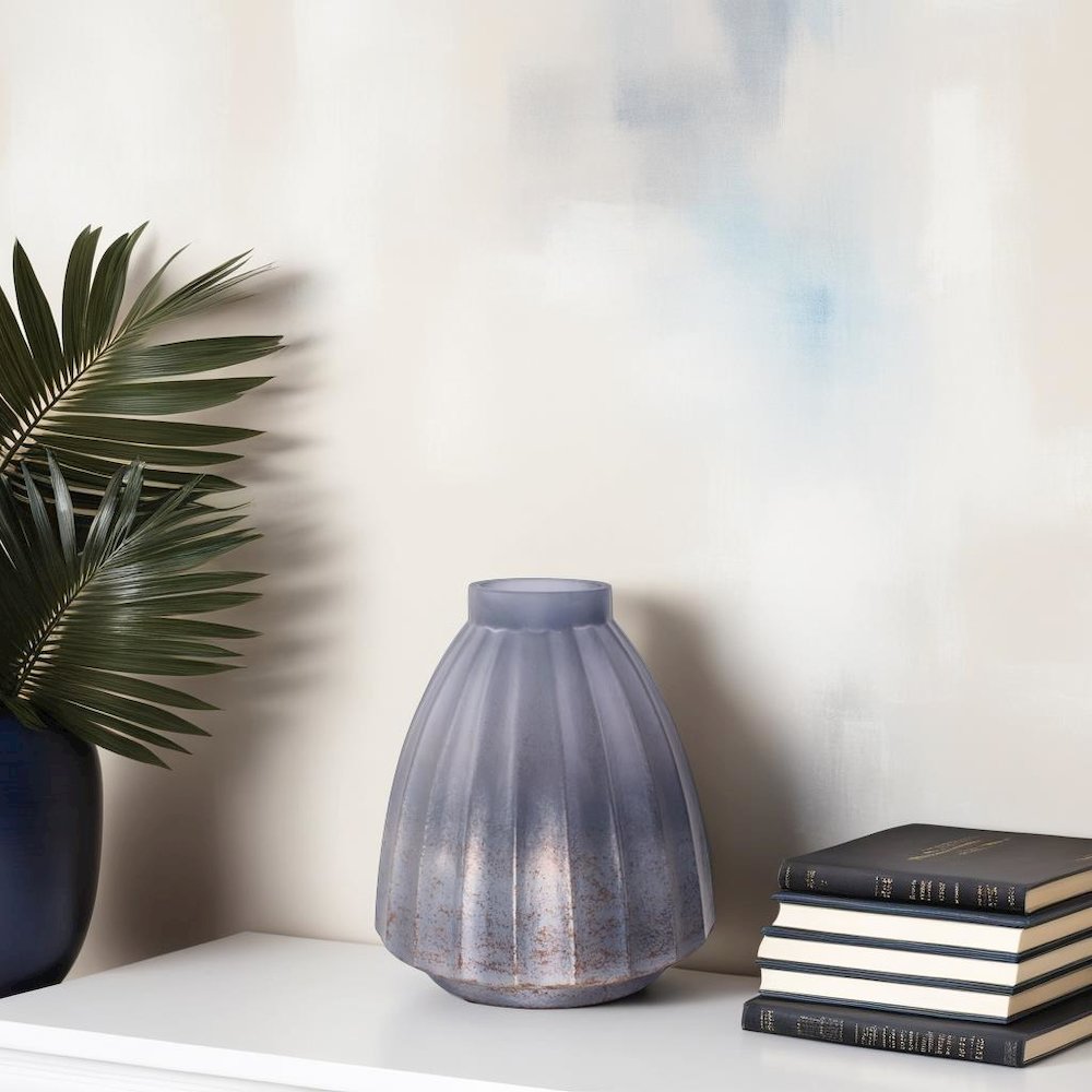Cool Ice Blue Ribbed Vessel- Short. Picture 6