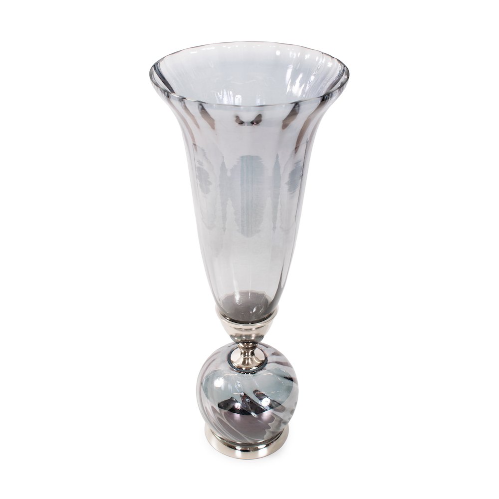 Ayers Smoked Glass Trumpet Vase Short. Picture 3