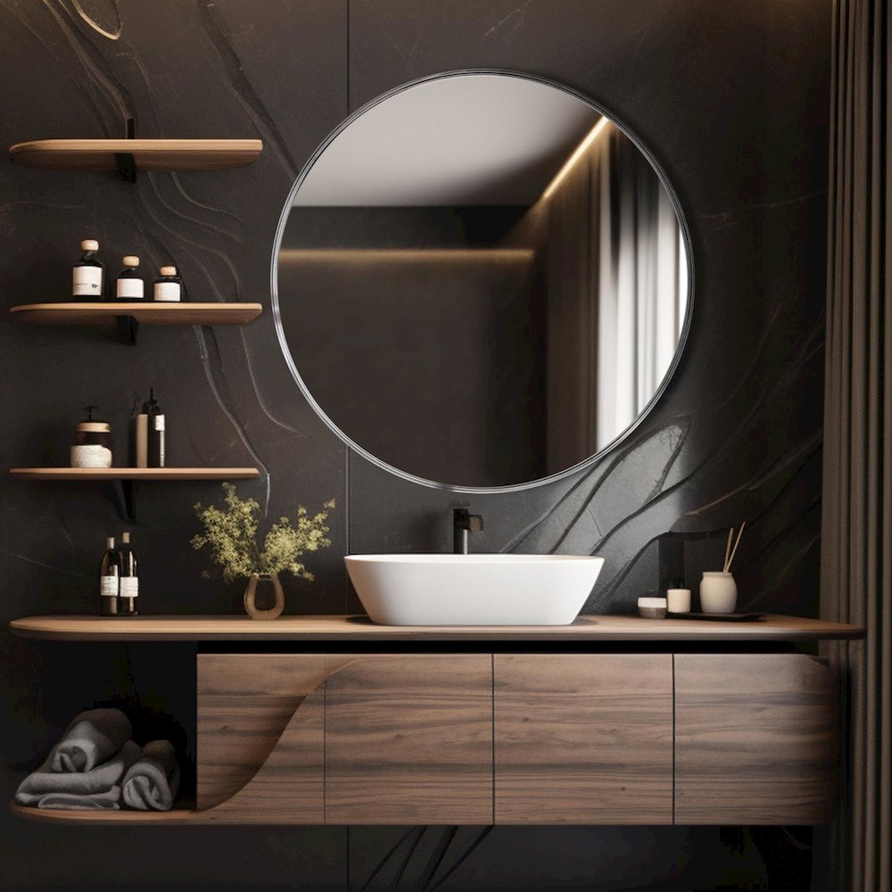 Steele Polished Silver Round Mirror. Picture 2