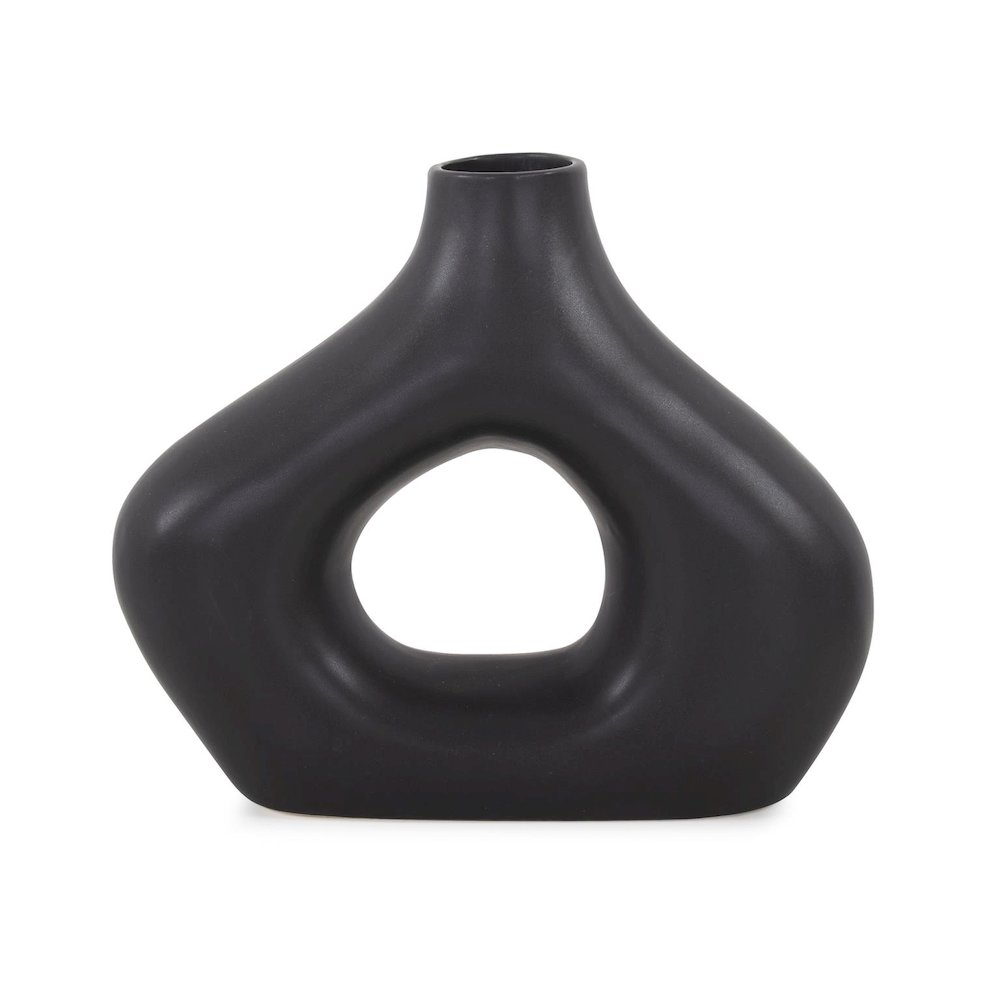 Beltram Black Modern Styled Ceramic Open Vase. Picture 1