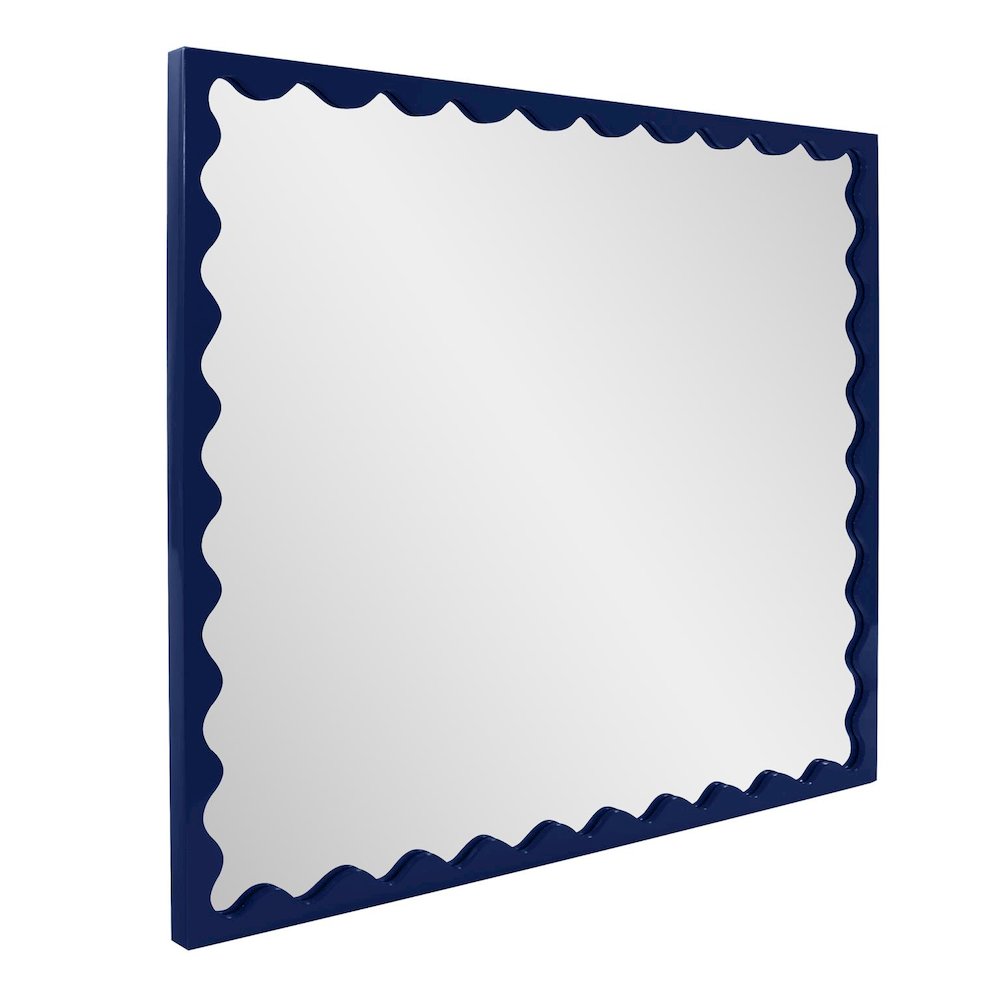 Santosh Rectangular Mirror with Inner Scalloped Edge in Glossy Navy. Picture 5