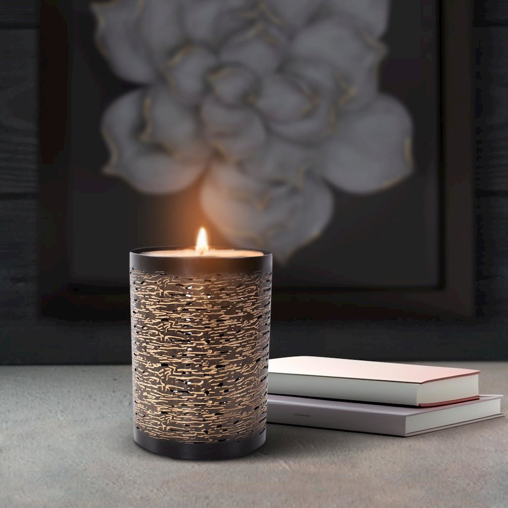Golden Thread Cylindrical Large Candle Holder. Picture 9
