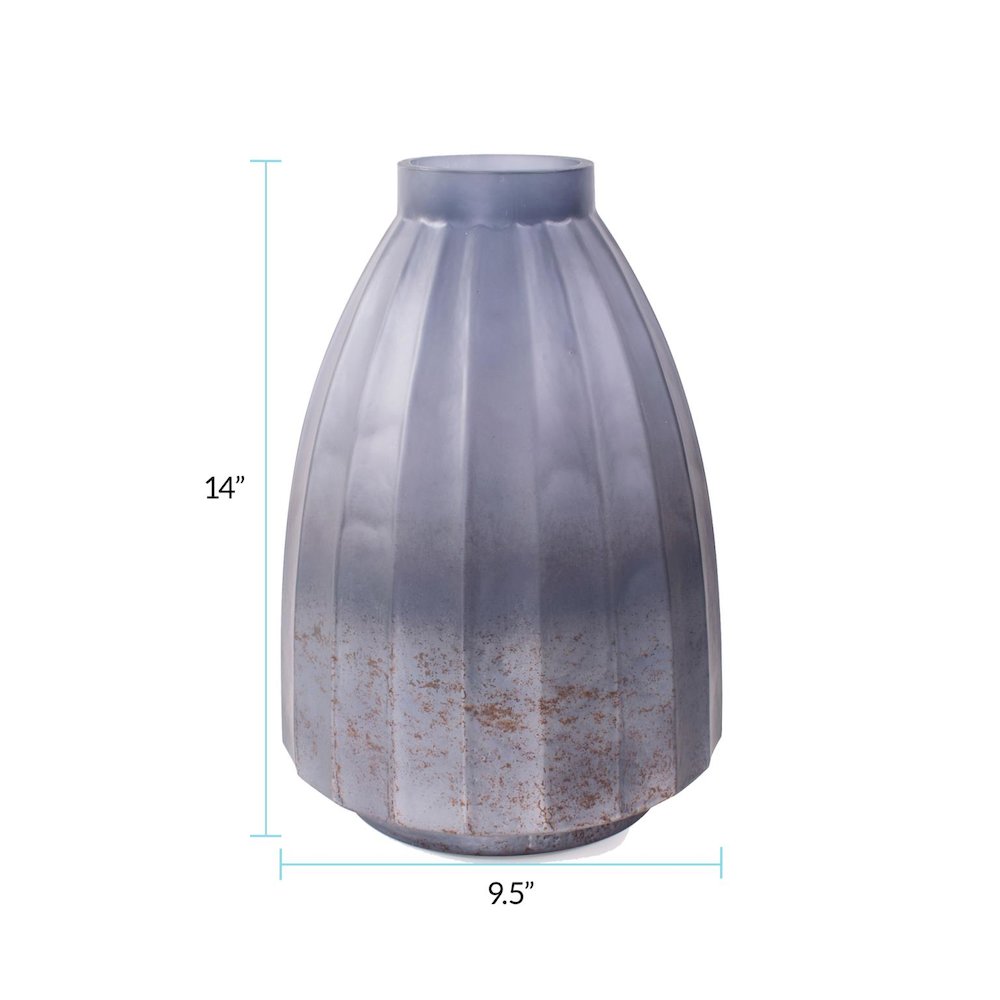 Cool Ice Blue Ribbed Vessel- Tall. Picture 6