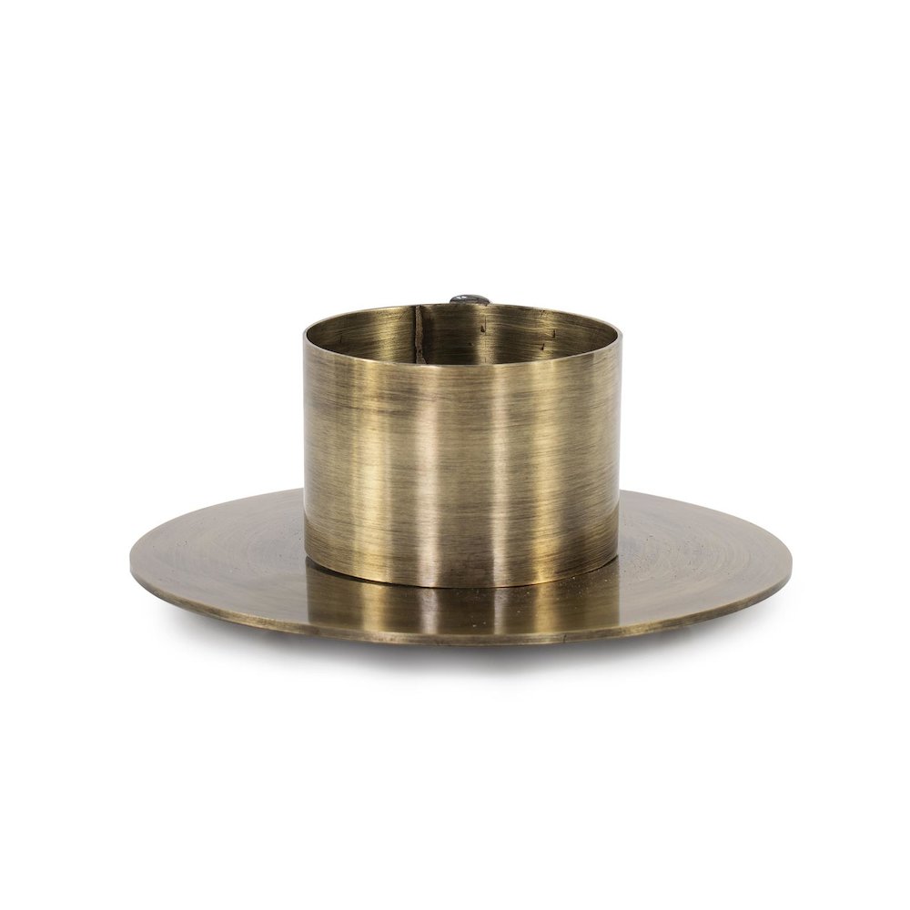 Italo Short Antique Brass Candle Holder with Handle. Picture 6