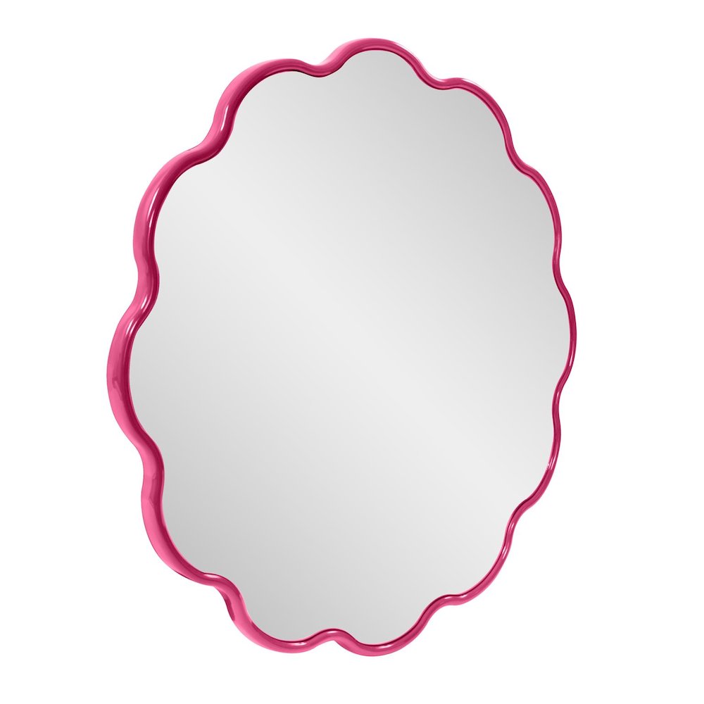Kushi Round Scalloped Edge Mirror in Glossy Hot Pink. Picture 2
