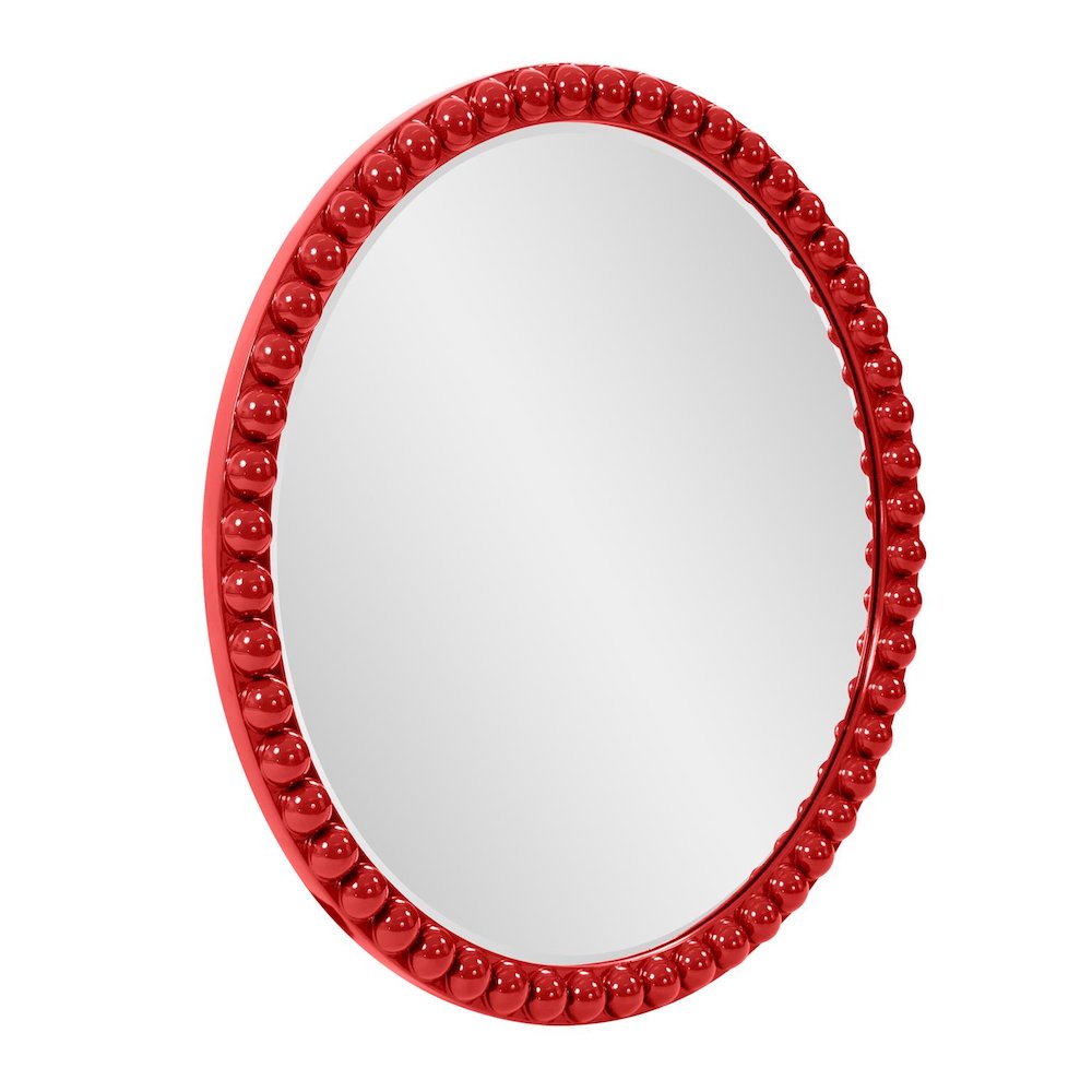 Varsha Round Oversized Beaded Mirror in Glossy Red. Picture 2