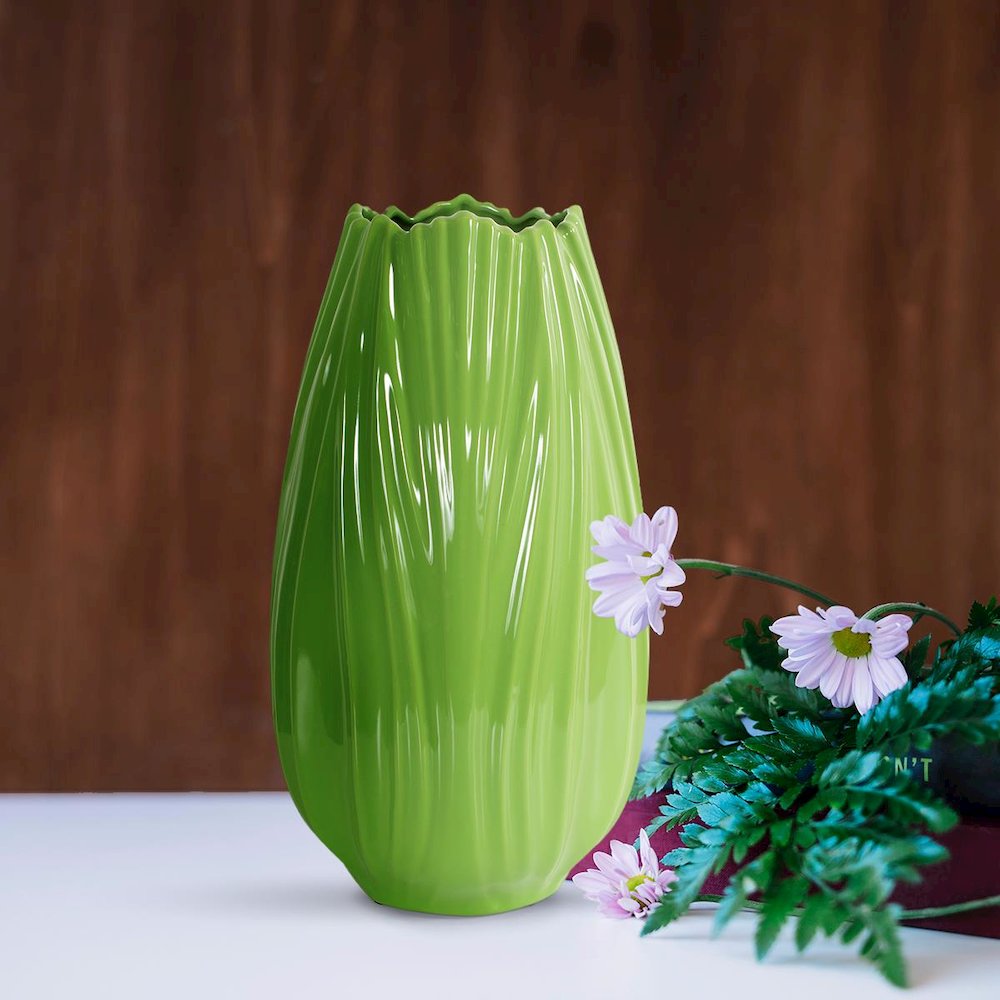 Field Green Tall Ceramic Vase. Picture 2