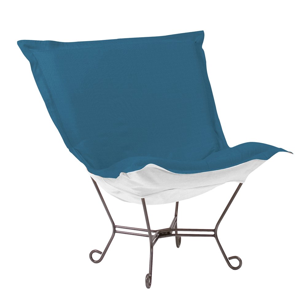 Patio Scroll Puff Chair Seascape Turquoise Titanium Frame. Picture 1