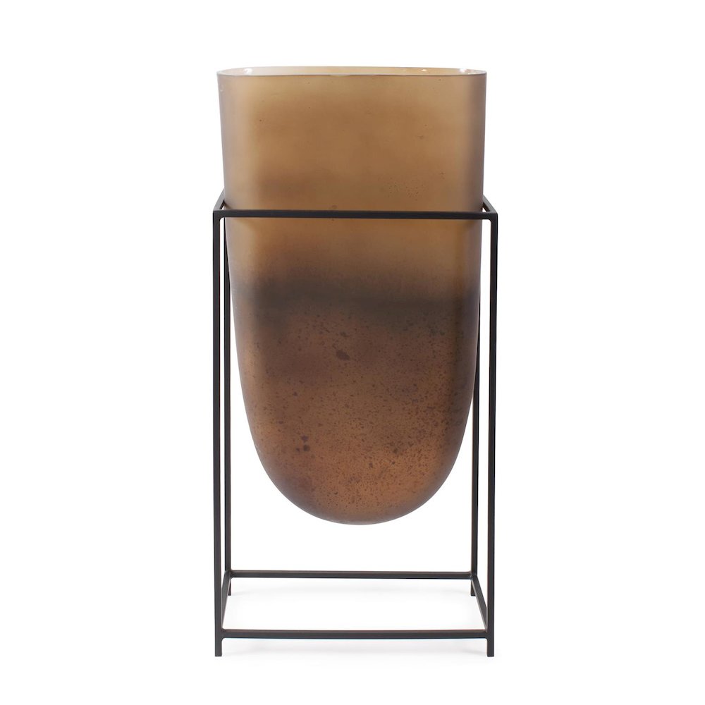 Bronze Euler Vase with Black Iron Stand- Tall. Picture 1
