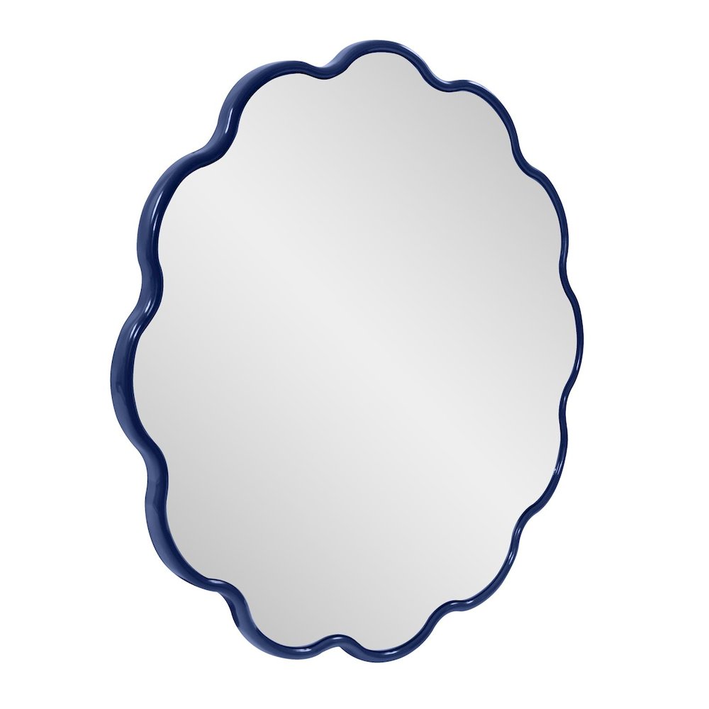 Kushi Round Scalloped Edge Mirror in Glossy Navy. Picture 2