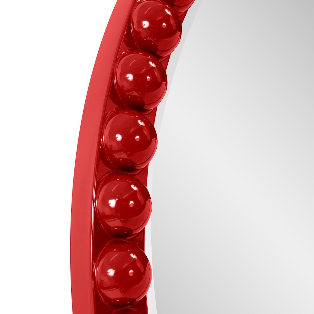 Varsha Round Oversized Beaded Mirror in Glossy Red. Picture 3
