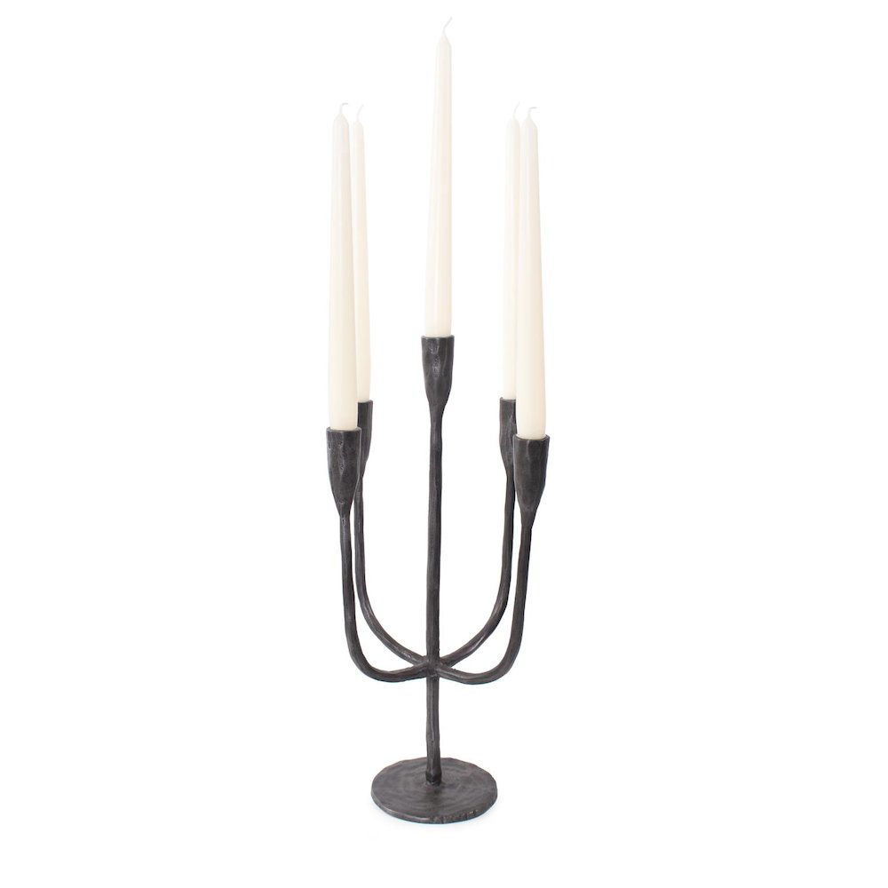 Asher Sculpted Cast Aluminum Five Arm Candle Holder- Ebony. Picture 2