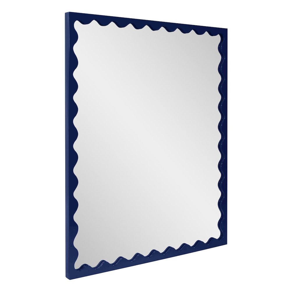 Santosh Rectangular Mirror with Inner Scalloped Edge in Glossy Navy. Picture 3