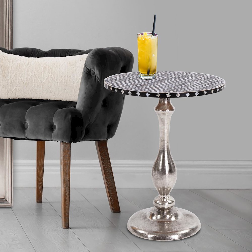 Nickel Metal with Bone Top Martini Table. Picture 5