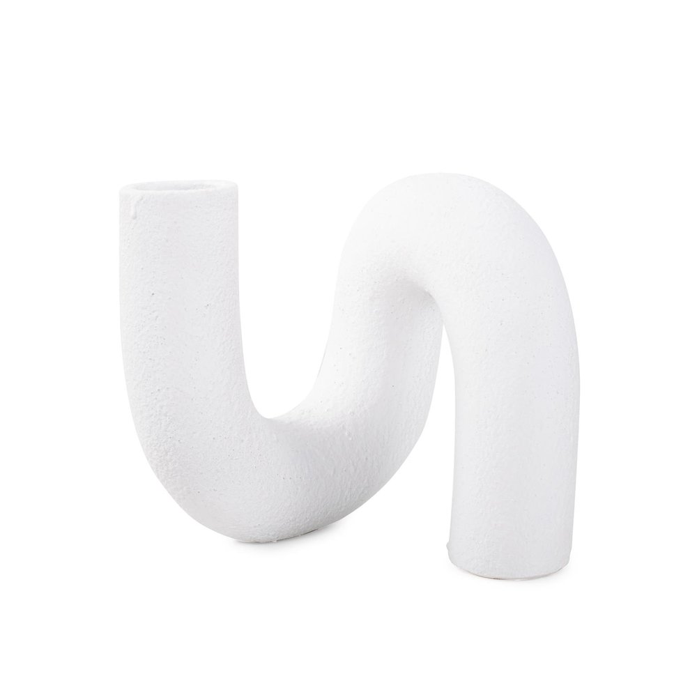 White Abstract Curved Tube Vase Short. Picture 1