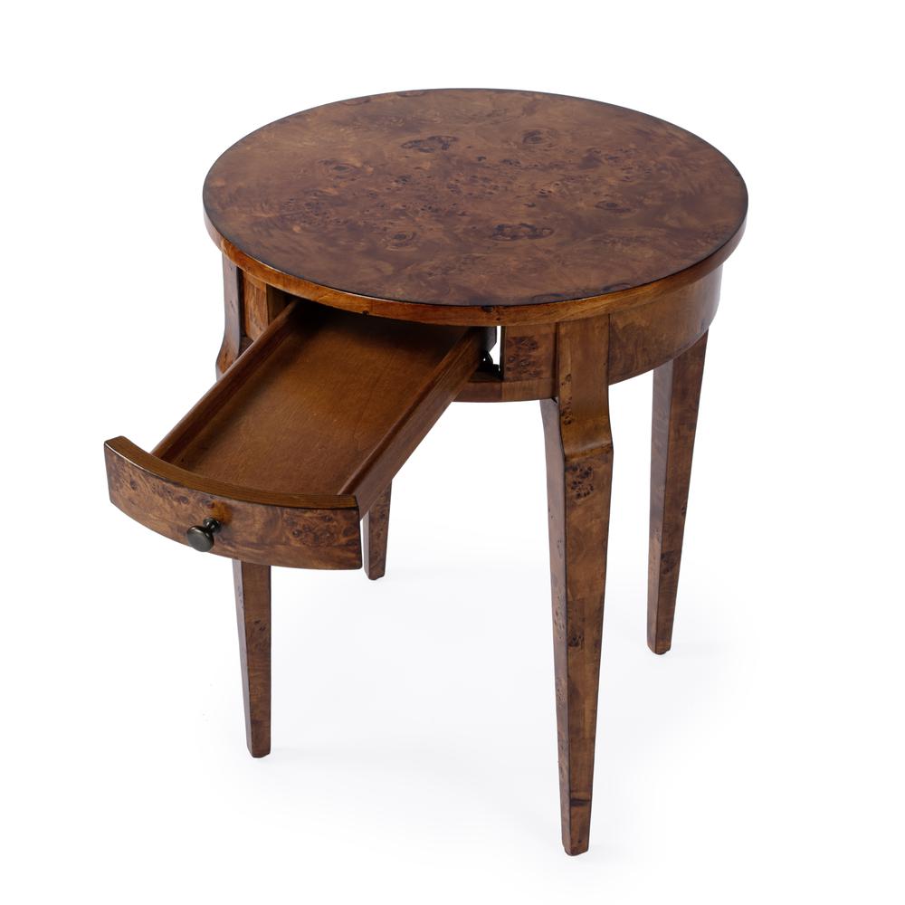 Archer 1 Drawer Burl Side Table, Light Brown. Picture 2