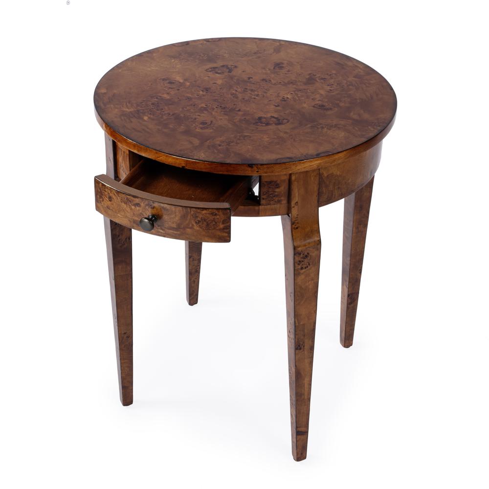 Archer 1 Drawer Burl Side Table, Light Brown. Picture 3