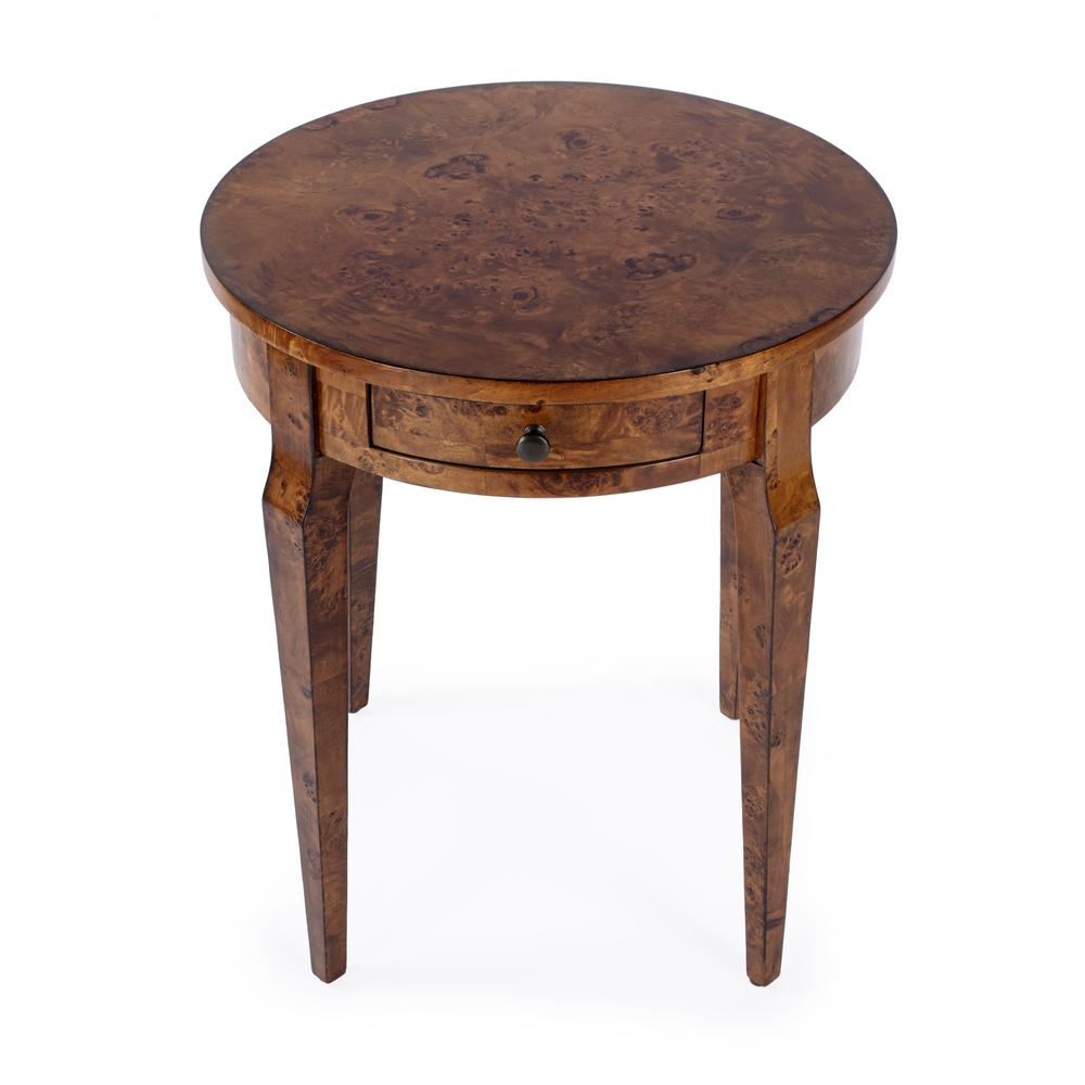 Archer 1 Drawer Burl Side Table, Light Brown. Picture 4