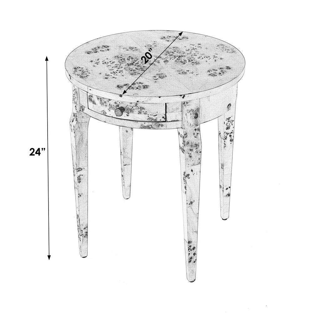 Archer 1 Drawer Burl Side Table, Light Brown. Picture 9