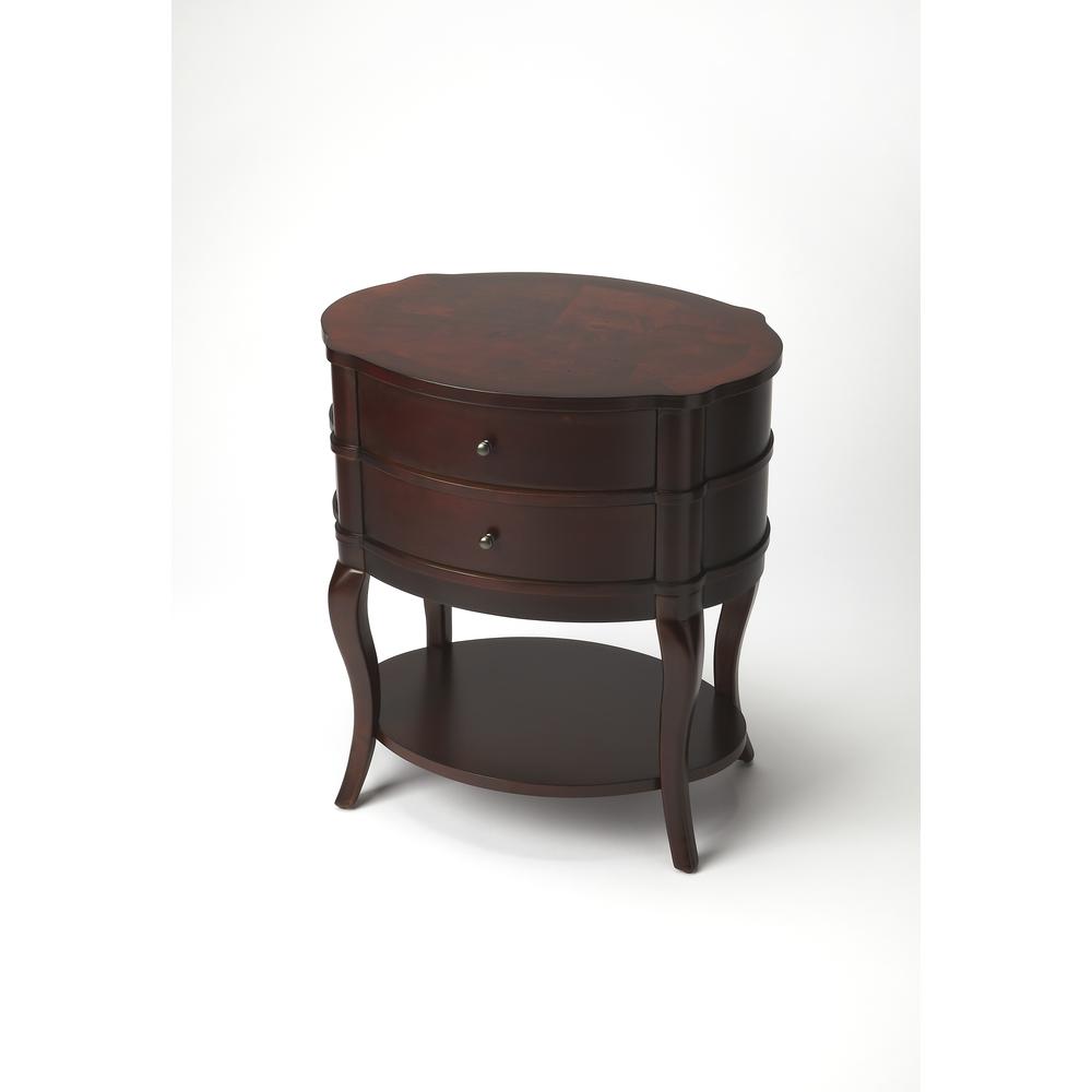 Jarvis Oval 2-Drawer Side Table, Dark Brown. Picture 1