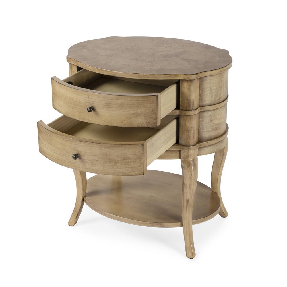 Jarvis Oval 2-Drawer Side Table, Beige. Picture 2