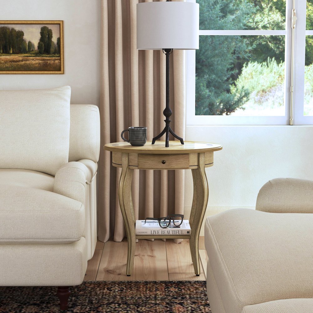 Jeanette Oval Wood Side Table, Beige. Picture 7