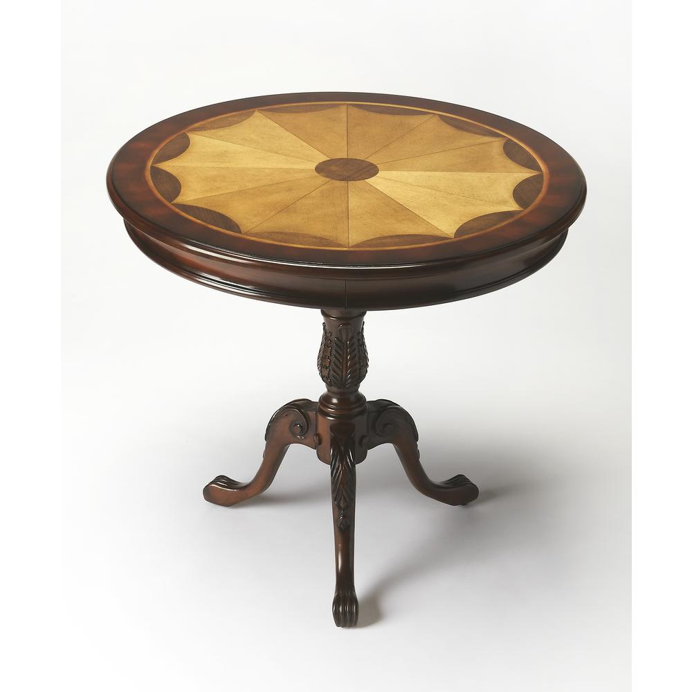 Carissa 30" Round Pedestal Foyer Table, Dark Brown. Picture 1