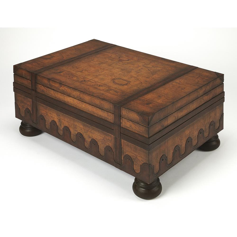 Vasco Old World Map Trunk Table, Light Brown. Picture 1