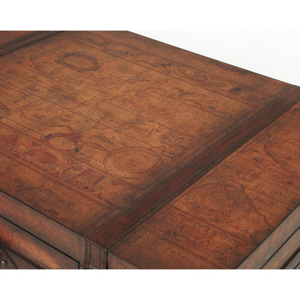 Vasco Old World Map Trunk Table, Light Brown. Picture 4