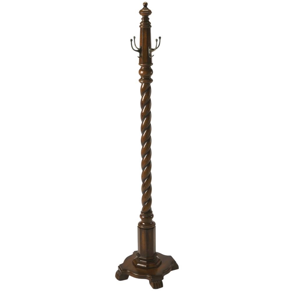 Traditional Wood Hall Tree Coat Rack Floor Stand with Hooks for Entryway, Cherry. Picture 6