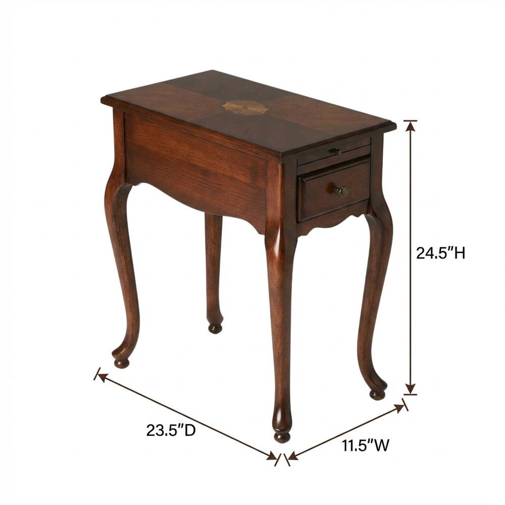 Traditional Chairside Table with Drawer, Wood End Table for Living Room, Cherry. Picture 4