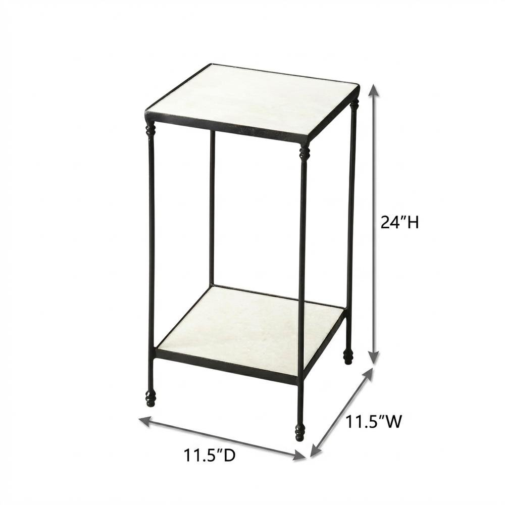 Square Marble Top Side Table with Shelf, Transitional Accent, Black. Picture 4