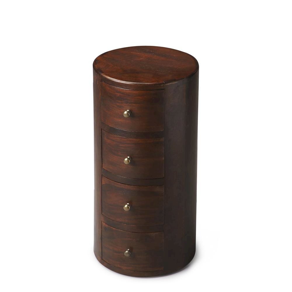 Round End Table with Storage – Side Table with Drawer in Brown Wood. Picture 1