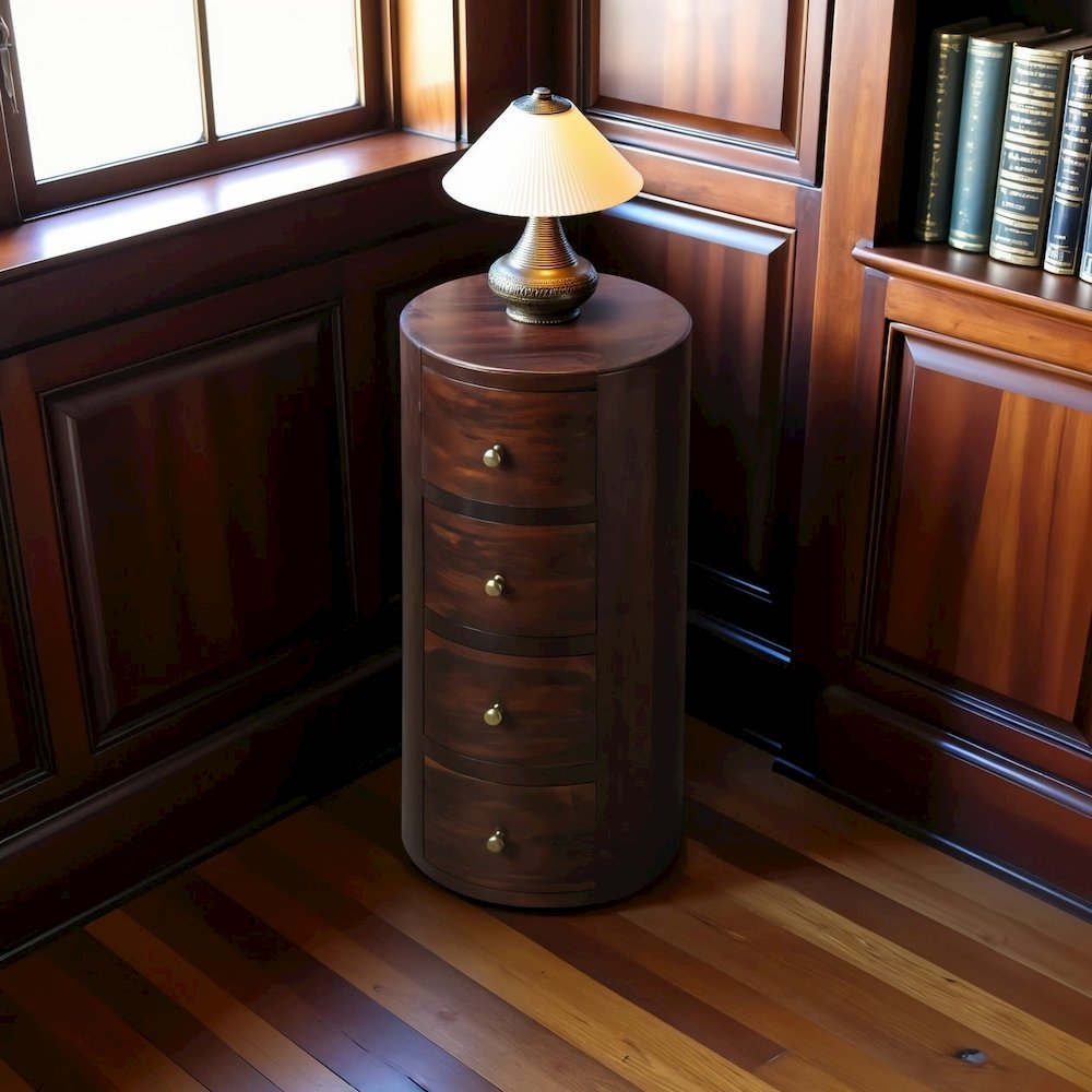 Round End Table with Storage – Side Table with Drawer in Brown Wood. Picture 3