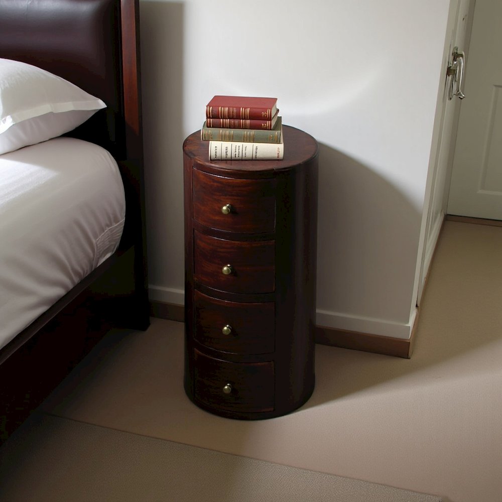 Round End Table with Storage – Side Table with Drawer in Brown Wood. Picture 5