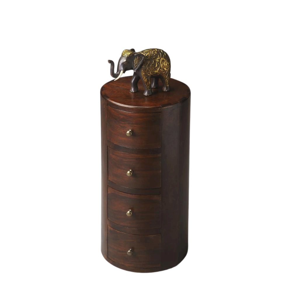 Round End Table with Storage – Side Table with Drawer in Brown Wood. Picture 2