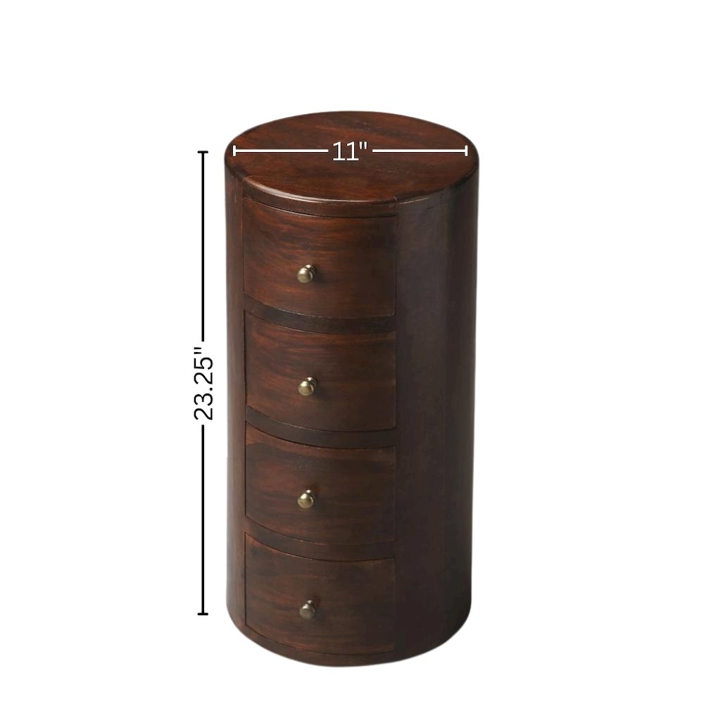 Round End Table with Storage – Side Table with Drawer in Brown Wood. Picture 6