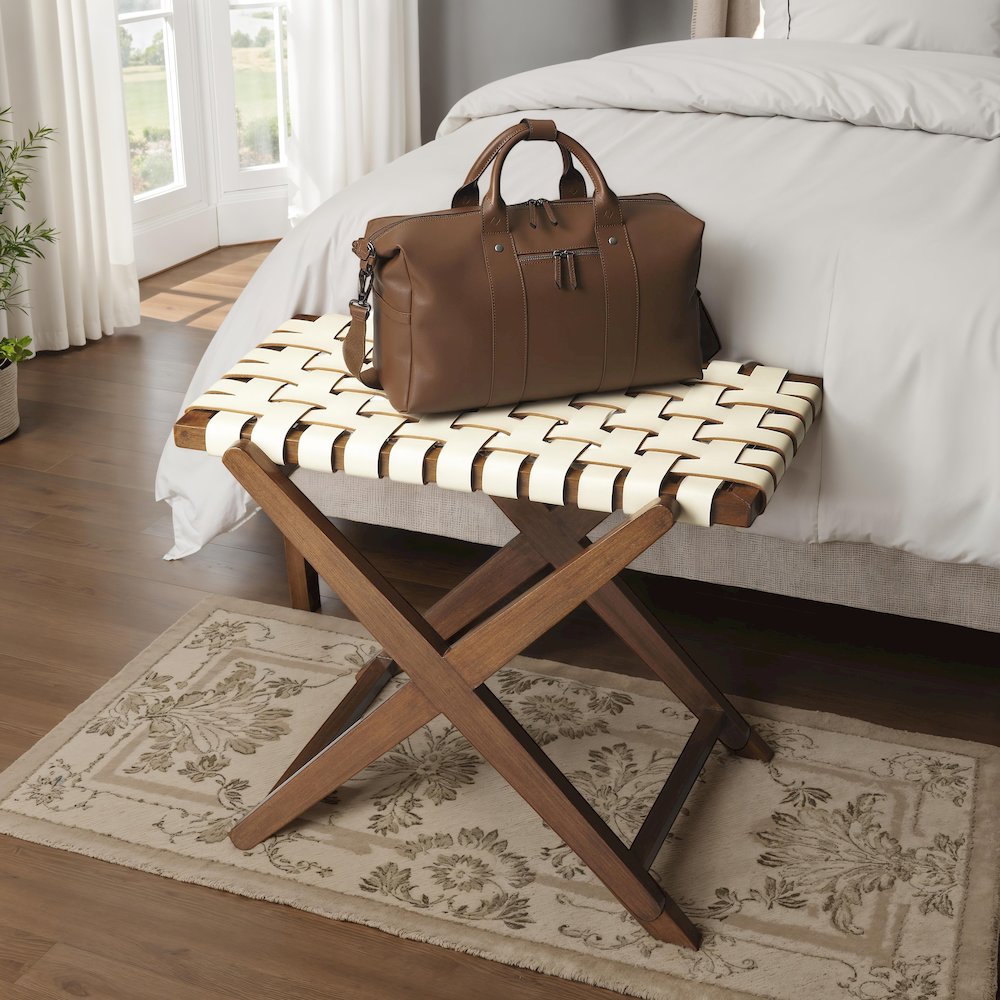 Cipriani 24 in. W Rectangular Leather & Wood Luggage Rack. Picture 2