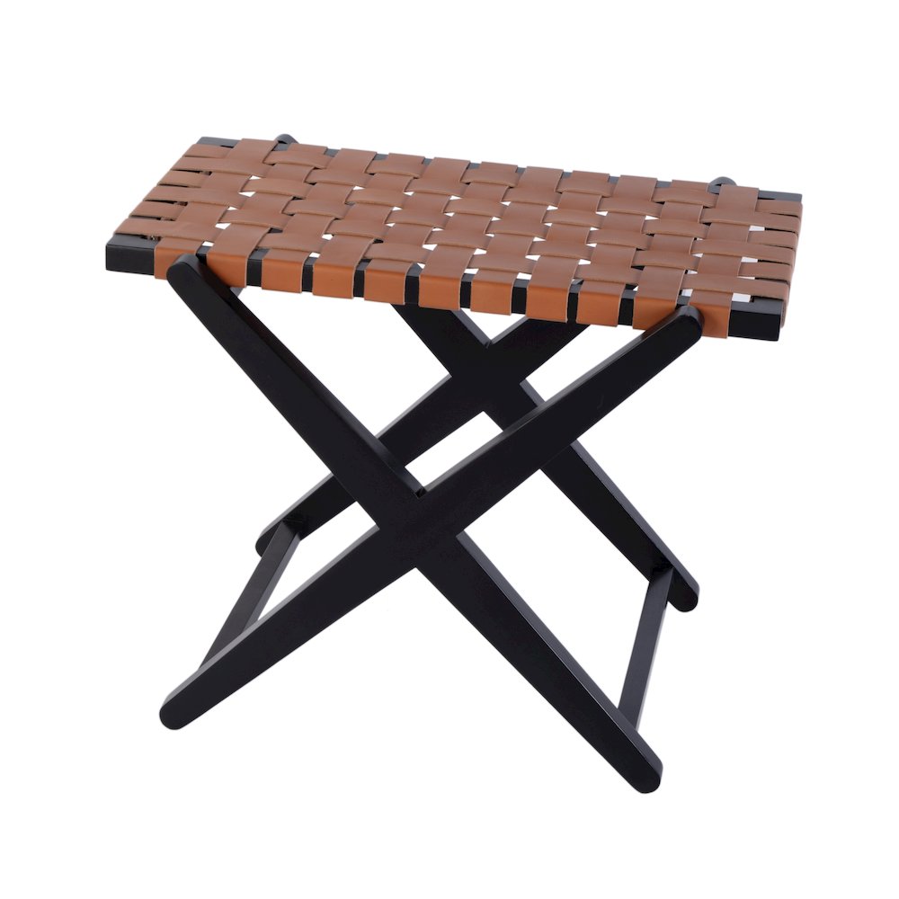 Cipriani 24 in. W Leather & Wood Luggage Rack, Orange, Black. Picture 1