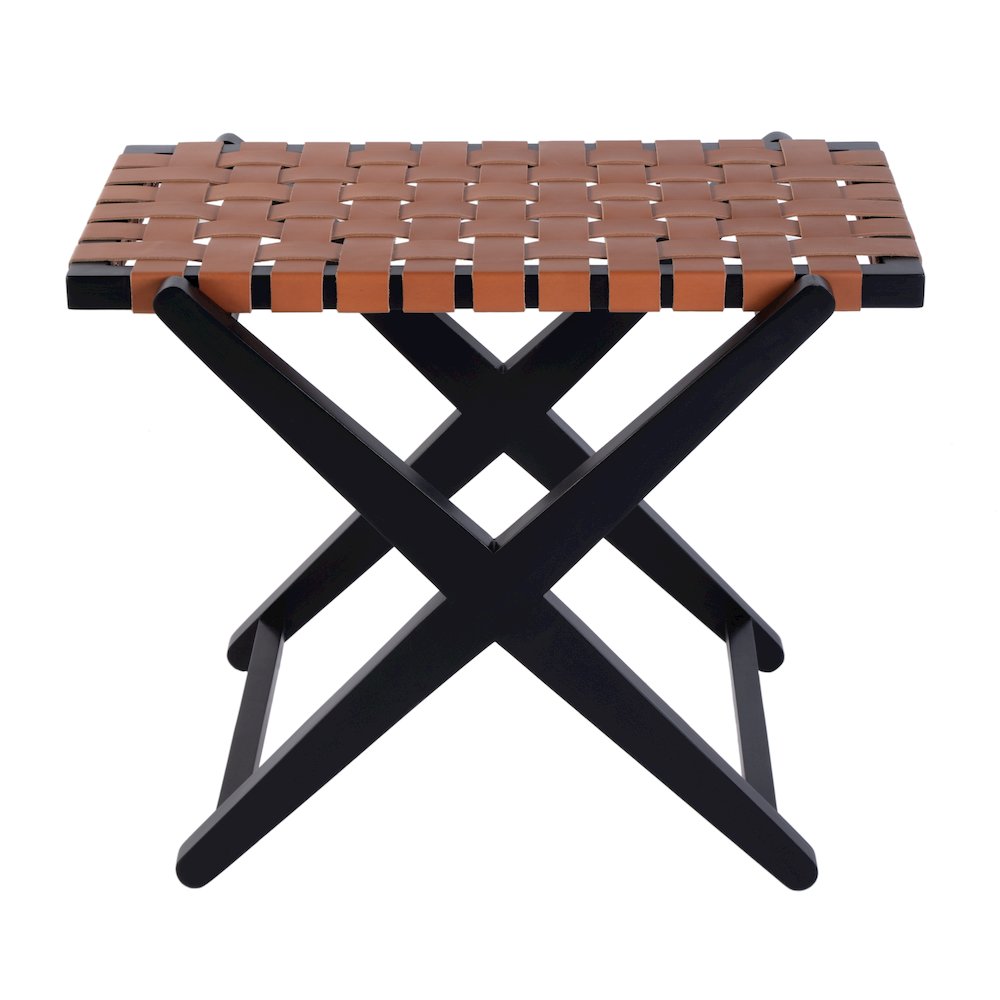 Cipriani 24 in. W Leather & Wood Luggage Rack, Orange, Black. Picture 3