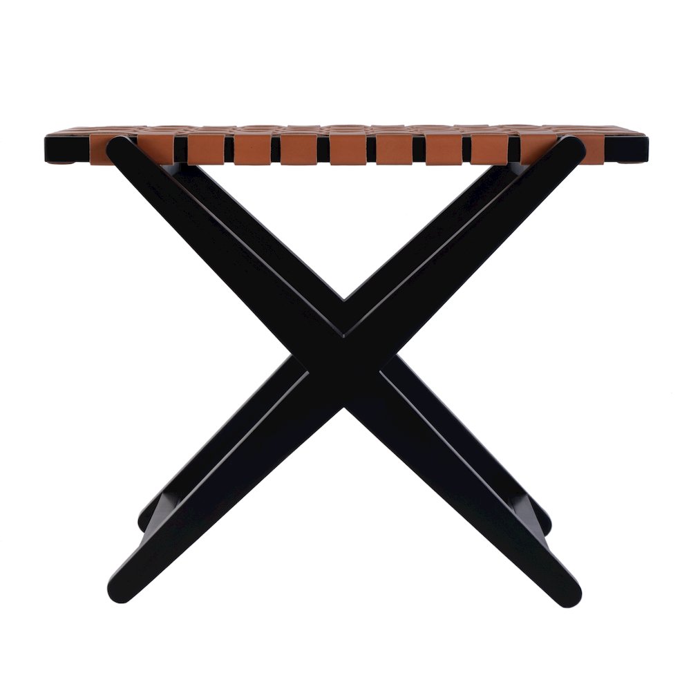 Cipriani 24 in. W Leather & Wood Luggage Rack, Orange, Black. Picture 4