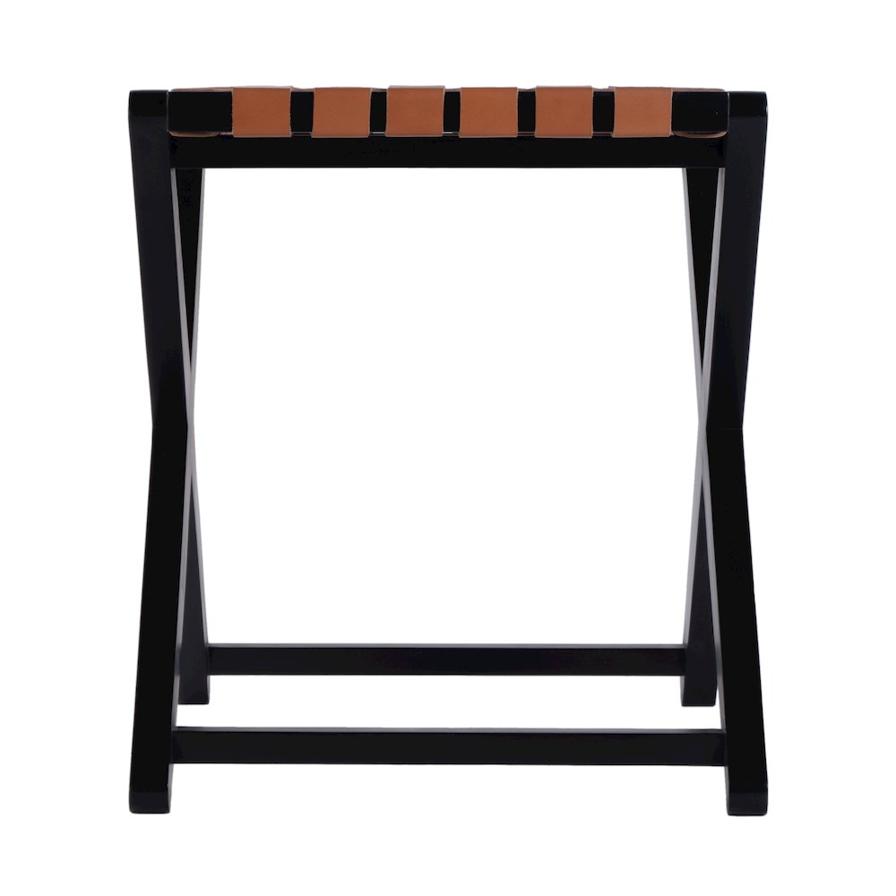 Cipriani 24 in. W Leather & Wood Luggage Rack, Orange, Black. Picture 5