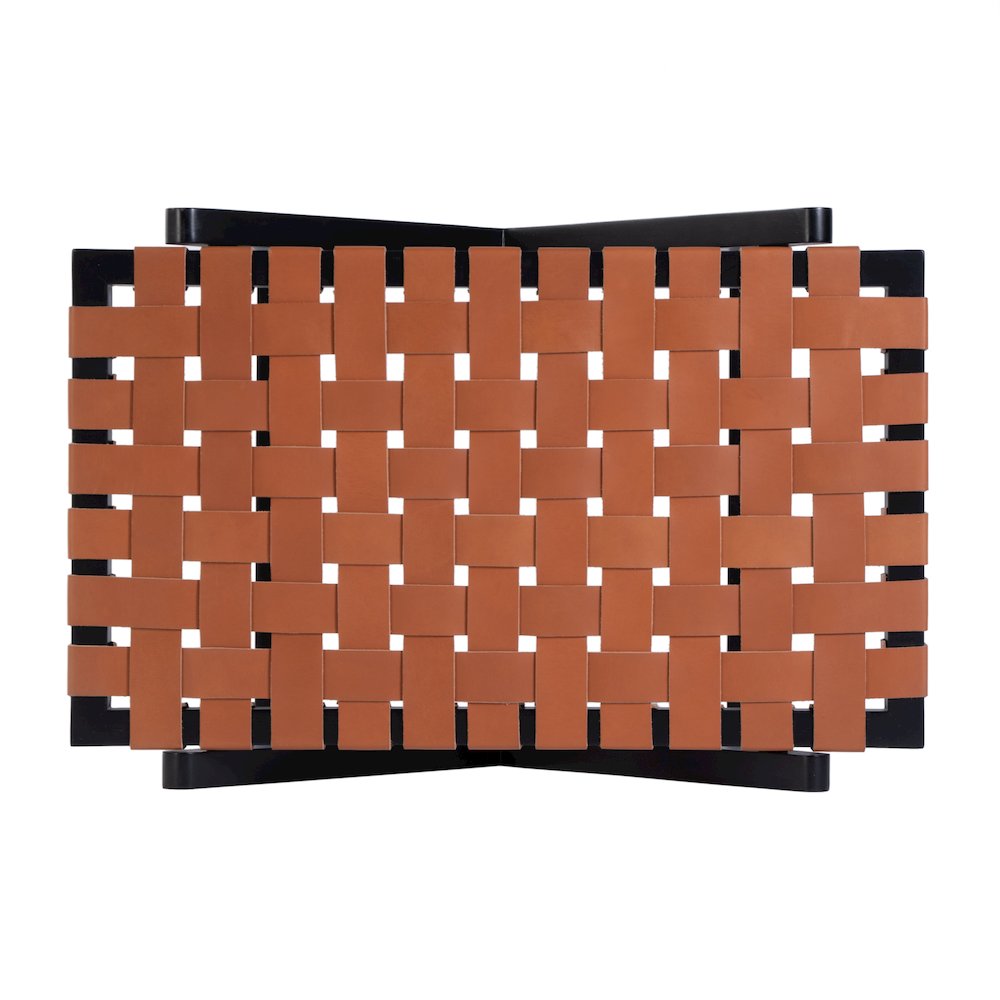 Cipriani 24 in. W Leather & Wood Luggage Rack, Orange, Black. Picture 6