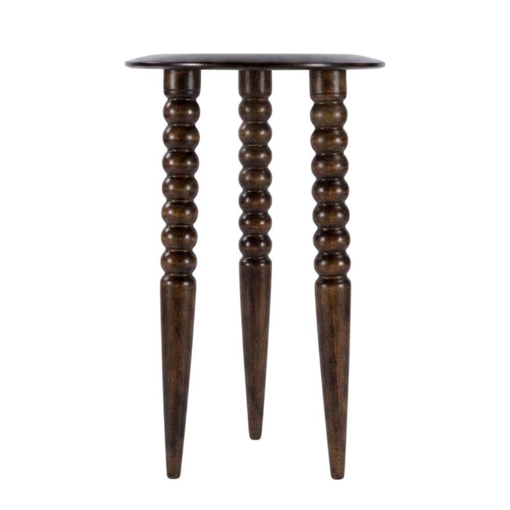Round Wood Side Table – Small Round Nightstand in Brown Mango Finish. Picture 4
